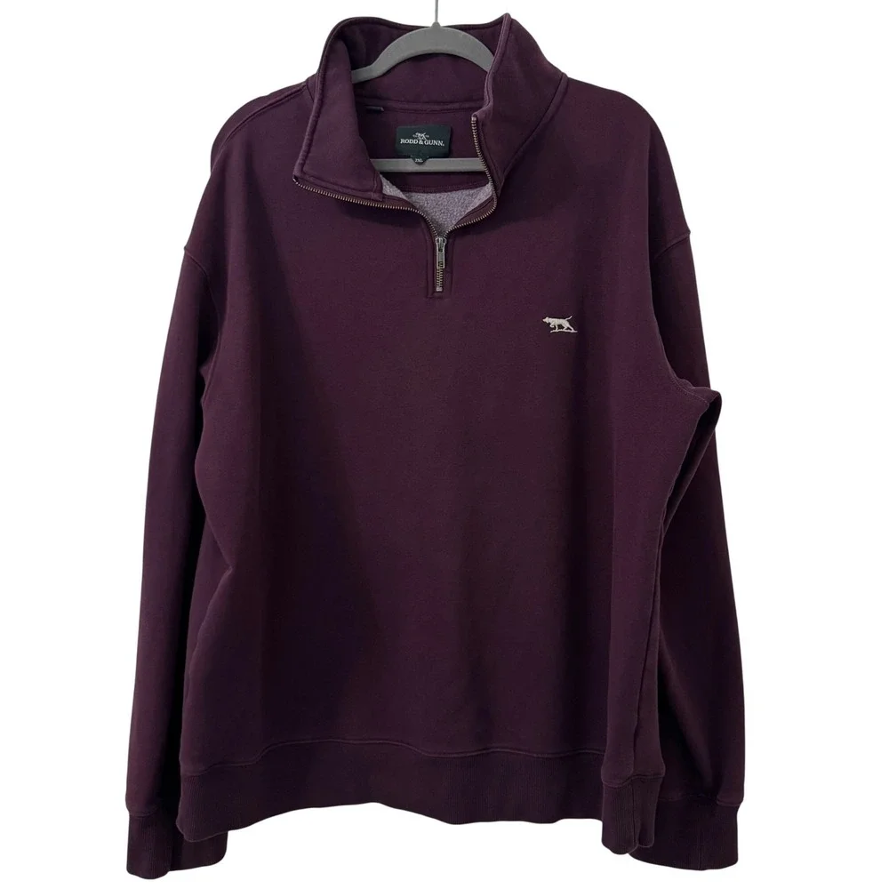 Rodd &‎ Gunn Mens 2XL Maroon Burgundy Cotton Blend Fleece Quarter Zip Pullover